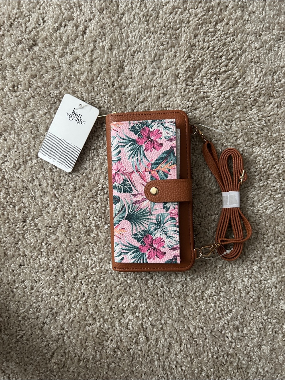 Bon Voyage Pink Floral Crossbody Wallet